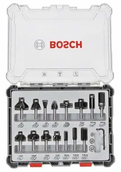 BOSCH Komplet raznih glodala, 15 komada, držač od 8 mm 2607017472