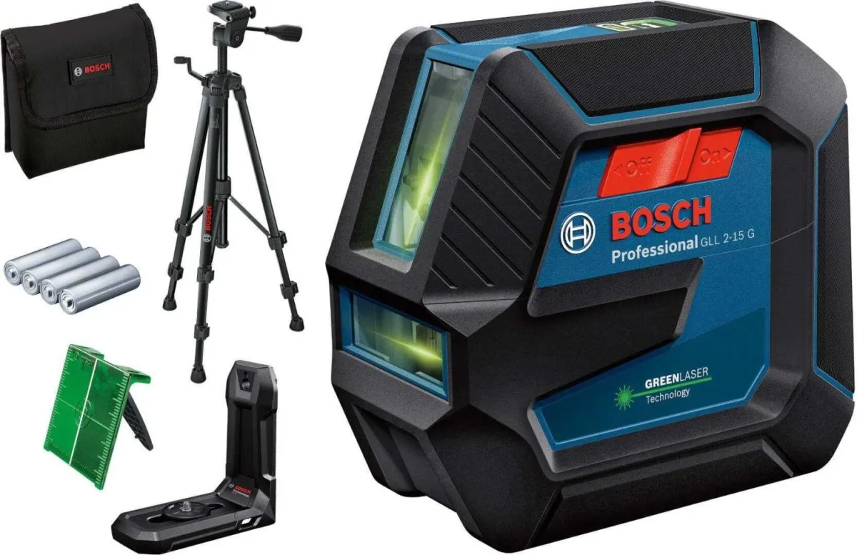 BOSCH Linijski laser sa zelenim zrakom GLL 2-15 G sa stativom i magnetnim nosačem, domet 15m