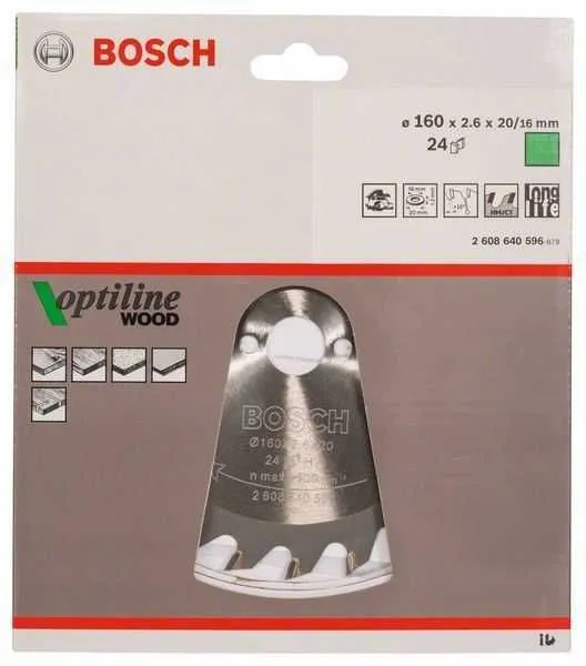 BOSCH List kružne testere Optiline Wood 160 x 20/16 x 2,6 mm, 24 2608640596, 160 x 20/16 x 2,6 mm