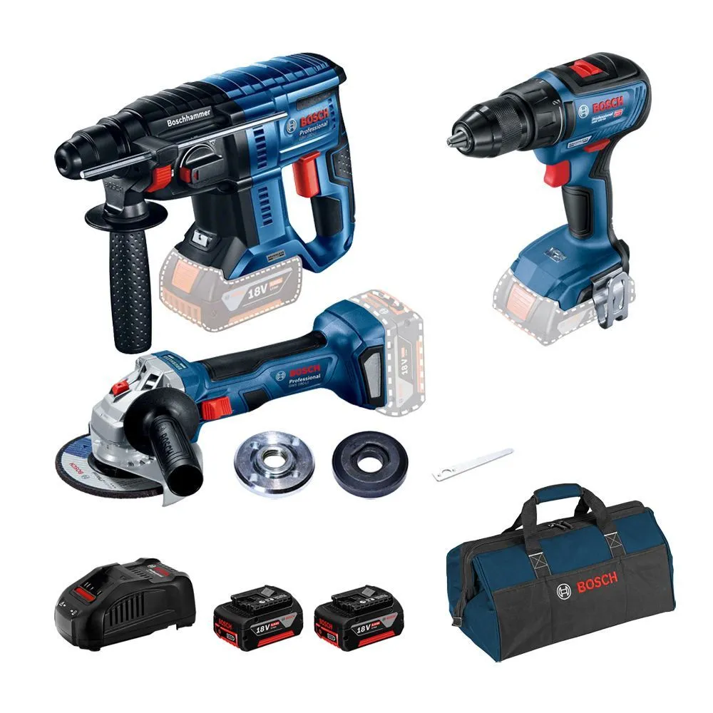 BOSCH Set akumulatorskih alata GBH 180-LI + GSR 18V-50 + GWS 180-LI/ 2x5.0Ah