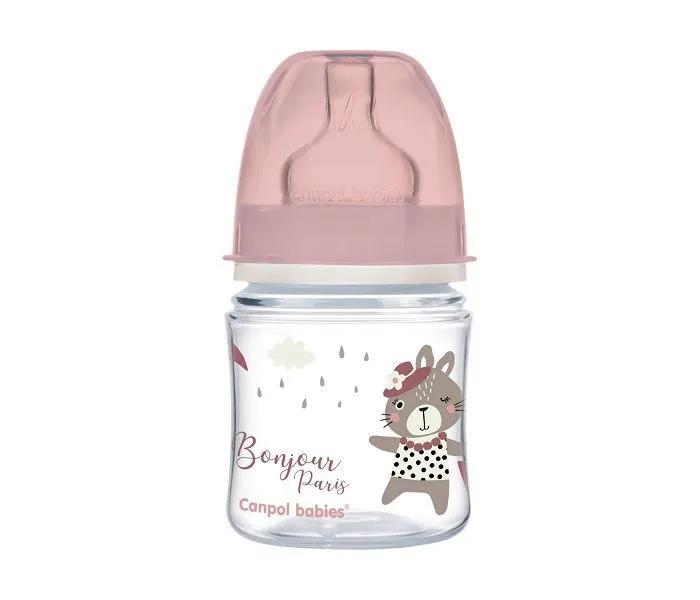 CANPOL Flašica za bebe 120 ml široki vrat, pp 35/231 pink - "Dobar dan Pariz"