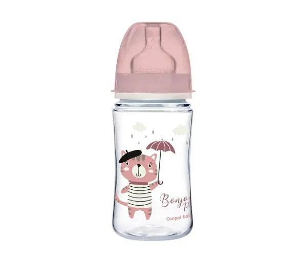 CANPOL Flašica za bebe 240 ml široki vrat, pp 35/232 pink - "Dobar dan Pariz"