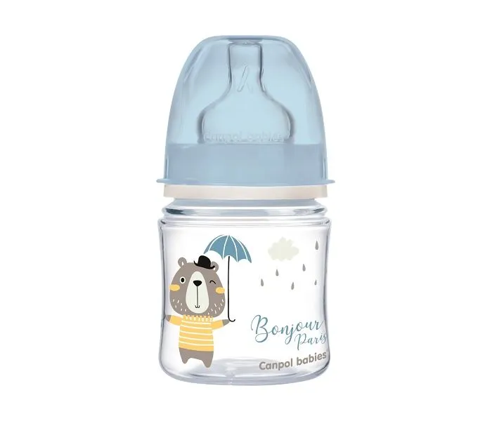 CANPOL Flašica za bebe sa širokim vratom 120 ml, pp - 35/231 plave boje "Dobar dan Pariz"