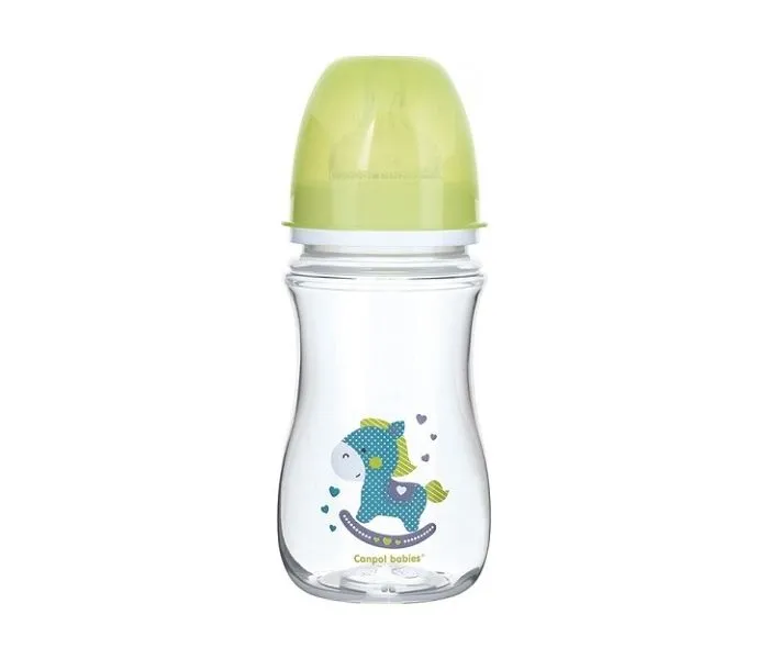 CANPOL Flašica za bebe sa širokim vratom 240 ml, Anticolic  - "Easystart"- igračka Zeleni konjić