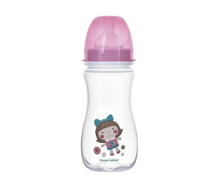 CANPOL Flašica za bebe sa širokim vratom 300 ml, Anticolic - "Easystart"- Igračke pink lutka