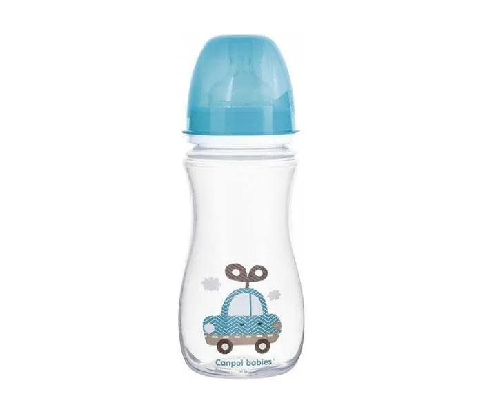 CANPOL Flašica za bebe sa širokim vratom 300 ml, Anticolic - "Easystart"- Igračka plave bojei auto
