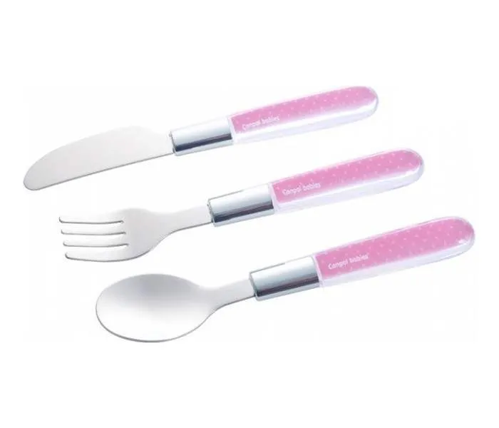 CANPOL Pribor - metalni set nož, viljuška i kašika za bebe 9/477 - pink boje