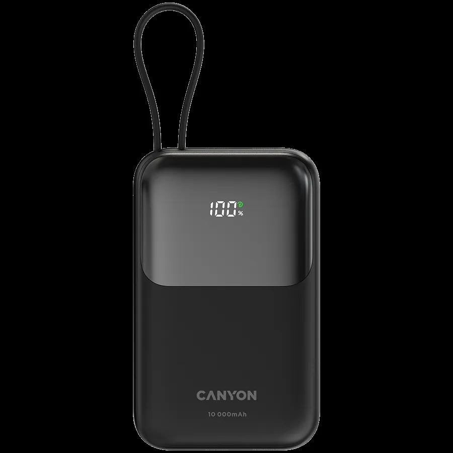 CANYON Power bank OnPower 101 sa kablom 10000 mAh PD22.5W, crna