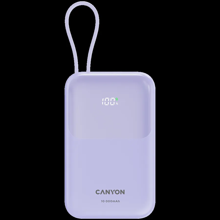 CANYON Power bank OnPower 101 sa kablom 10000 mAh PD22.5W, ljubičasta