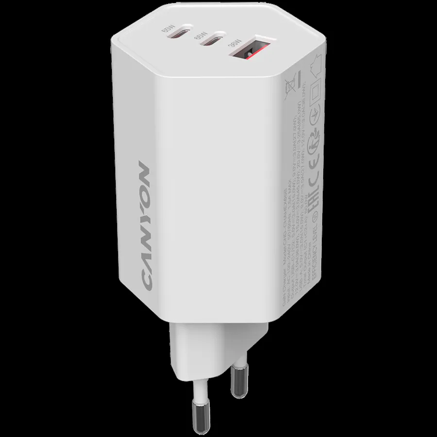 CANYON Punjač HEXAGON 65 GaN 65W 2xPD 1xQC, bela