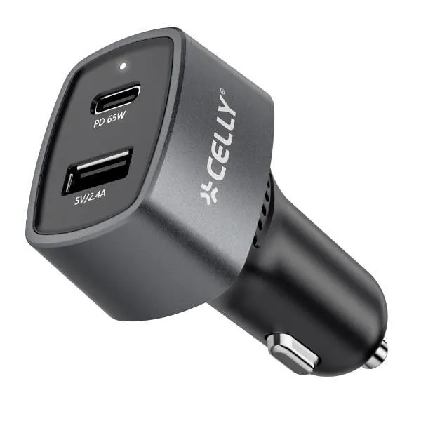CELLY Auto punjač 65W sa USB-C i USB-A portovima