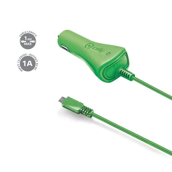 CELLY Auto punjač sa MICROUSB kablom, zelena