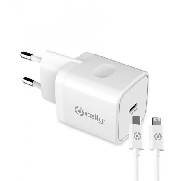 CELLY Punjač 20W Type C + kabl Lighting, bela, 1m