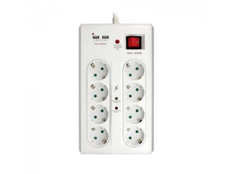 COMMEL Produžni Kabl 8 Na 1 + 2xUSB Sa Prenaponskom, 3m H05VV-F 3x1,5