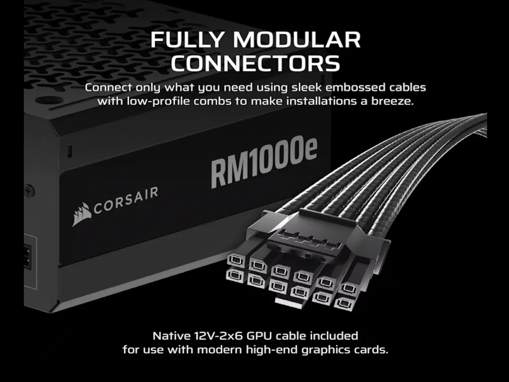 CORSAIR NAPAJANJE RM1000e 1000W ATX 3.1 PCIe 5.1 80+GOLD modularno CRNA
