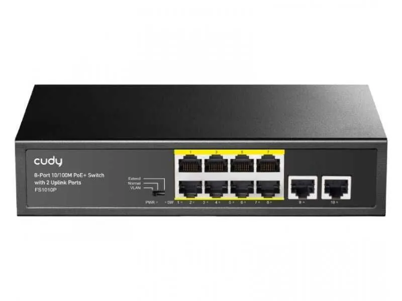 CUDY PoE+ Switch FS1010P 8-Port 10/100M, 4KV metalno kućište (Alt.PFS3009-8ET-96)