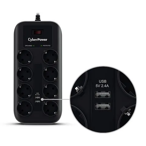 CyberPower produžni kabl prenapon.zaštita P0820SUF0 8xšuko/2xUSB flashc/1,8m