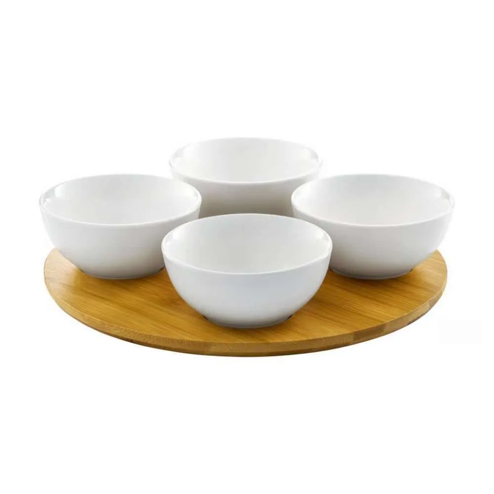DAJAR Porcelanski set 4 ovalne činije sa daskom od bambusa