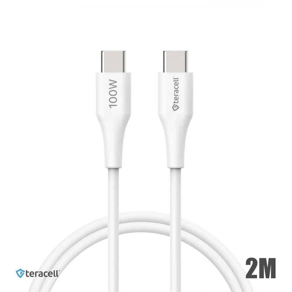 Data kabl Teracell Plus 100W PD Type C na Type C beli 2m