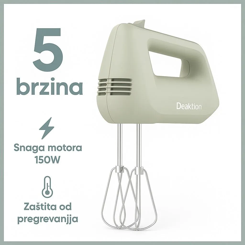 Deaktion električni ručni mikser 150W/ 5 brzina/ zaštita od pregrevanja/ pastelno zelena