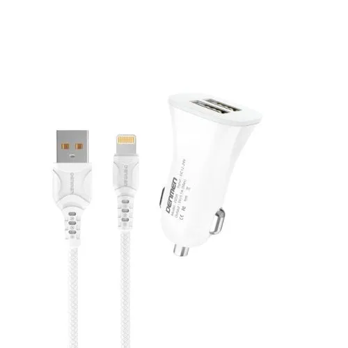 DENMEN Auto punjač DZ06L 2xUSB Fast 3,1A + Lightning kabl, bela