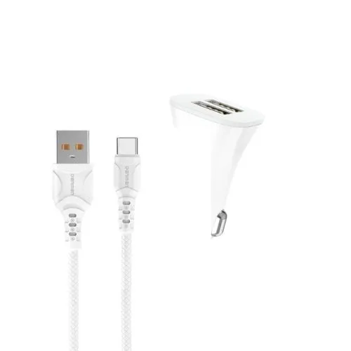 DENMEN Auto punjač DZ06T 2xUSB Fast 3,1A + Type C kabl, bela