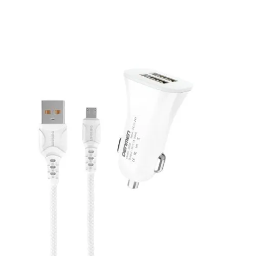 DENMEN Auto punjač DZ06V 2xUSB Fast 3,1A + Micro USB kabl, bela