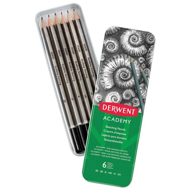 DERWENT Olovka grafitna 2H-3B u metalnoj kutiji  Academy pk6 Derwent 2301945 blister