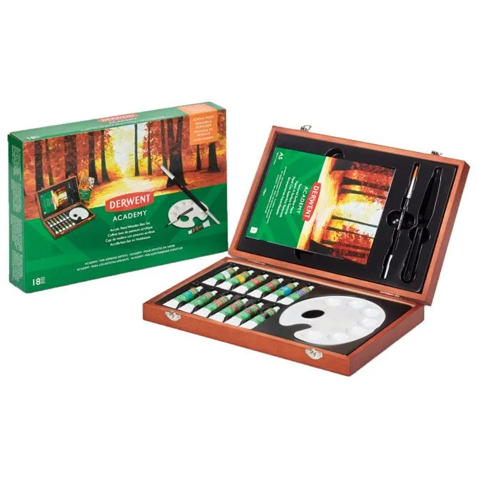 DERWENT Set u drvenoj kutiji boje akrilne 12ml 12 boja+pribor Academy Derwent 2305674