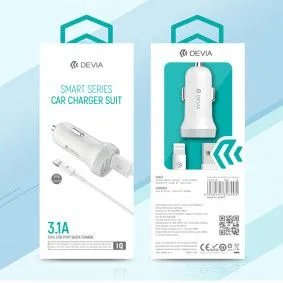DEVIA Auto punjač Smart Series za Lightning (5V3.1A,2USB ), bela