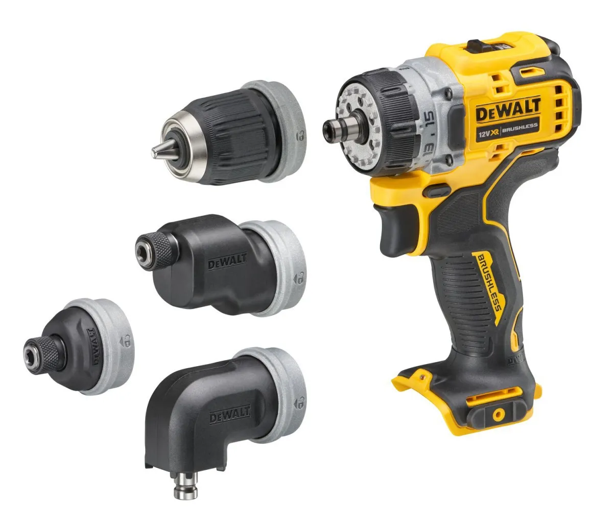 DeWALT Aku bušilica odvijač 12V XR DCD703NT, Brushless, SOLO (bez baterije), 4 stezne glave u koferu