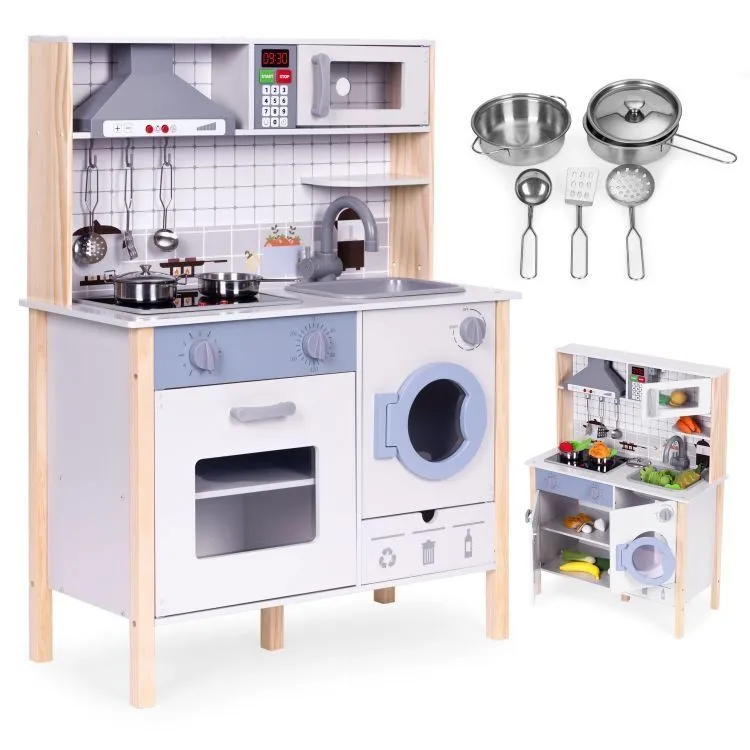 ECO TOYS Drvena kuhinja za decu sa mašinom za veš/ bela
