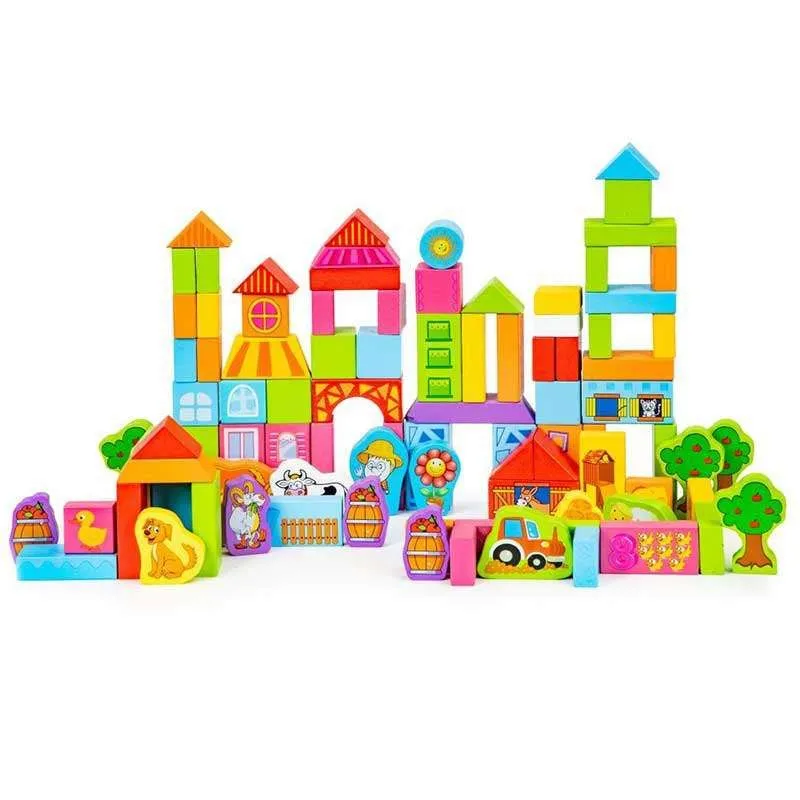 ECO TOYS Drvene kocke za decu Farma/ 100 delova