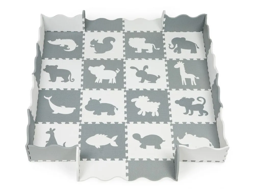 ECO TOYS Podne puzzle sa ogradom 151x151cm Grey&White animals, 36 delova