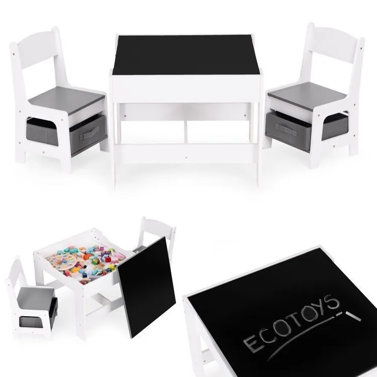 ECO TOYS Set dečiji sto i 2 stolice sa tablom za pisanje/ bela