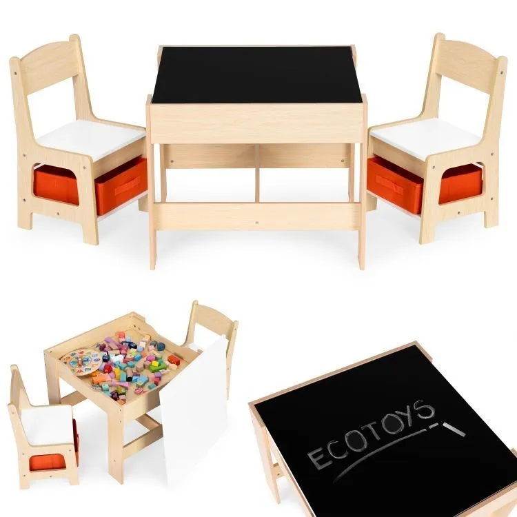ECO TOYS Set dečji sto sa tablom za pisanje i stolice/ svetlobraon