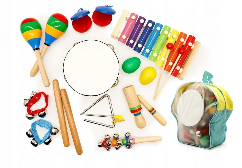 ECO TOYS Set drvenih muzičkih instrumenata za decu u rancu, 10 komada