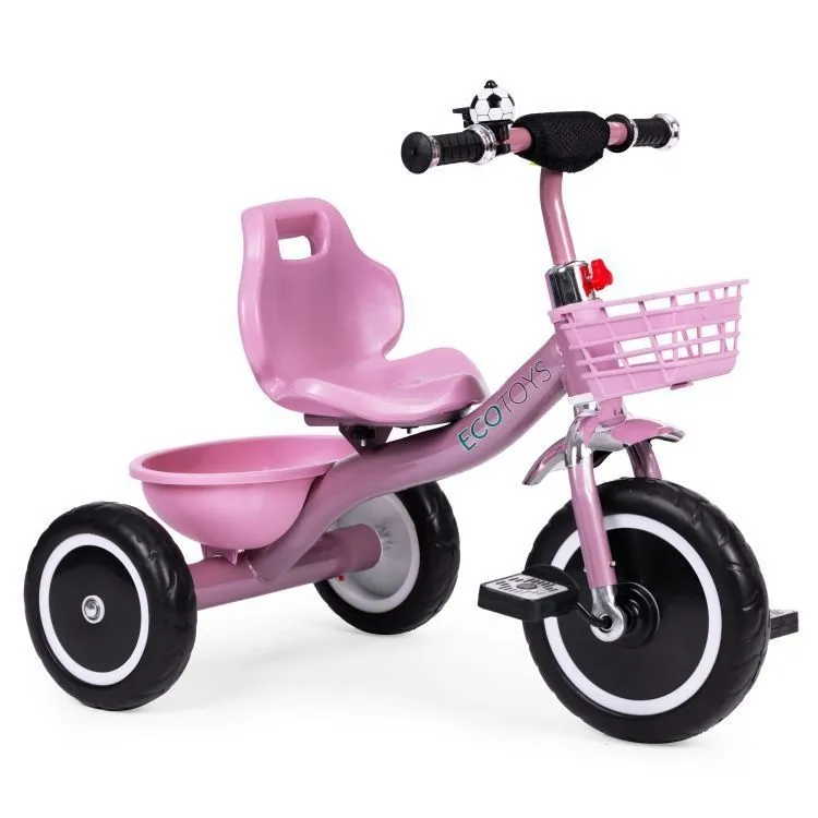 ECO TOYS Tricikl guralcia za decu sa zvoncem i korpom, roze