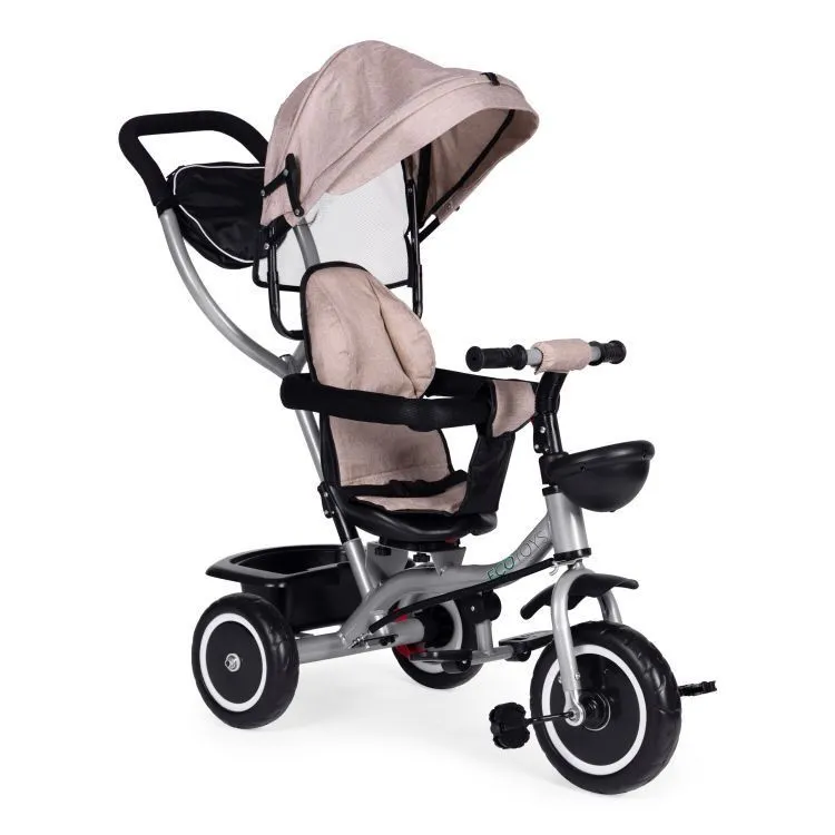 ECO TOYS Tricikl sa rotirajućim sedištem i sklopivom tendom 2u1, bež