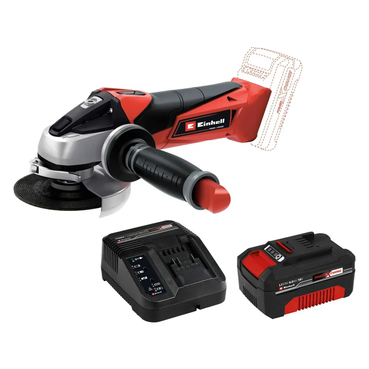EINHELL Akumulatorska ugaona brusilica TE-AG 18 Li - Solo+Power-X-Change 18V 4/0Ah punjač i baterija