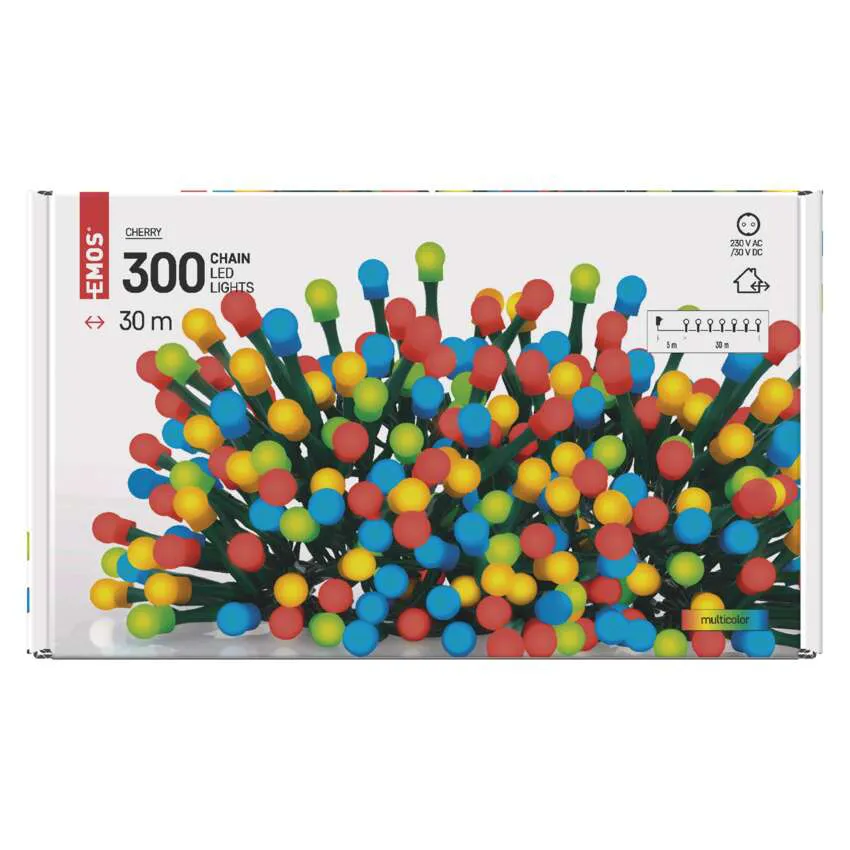 EMOS Svetlosni lanac - cherry 300 LED, 30 m multicolor tajmer