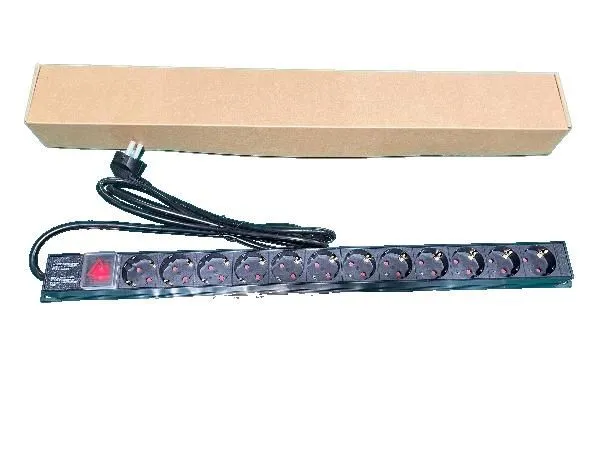 EXESHOP Razvodni PDU panel za rack 19 in/ sa 12 utičnih mesta/ kabl 2m (aluminijum)