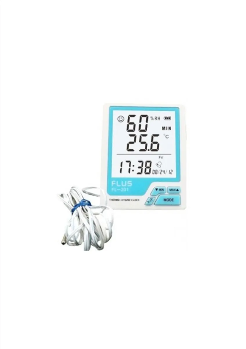 FLUS Merač temperature i vlažnosti sa satom i spoljašnjom sondom za temperaturu  FL-201w