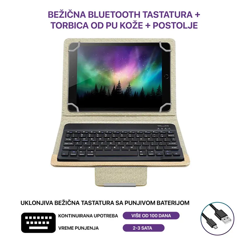 Futrola Leather 10-11 in sa bluetooth tastaturom zlatna