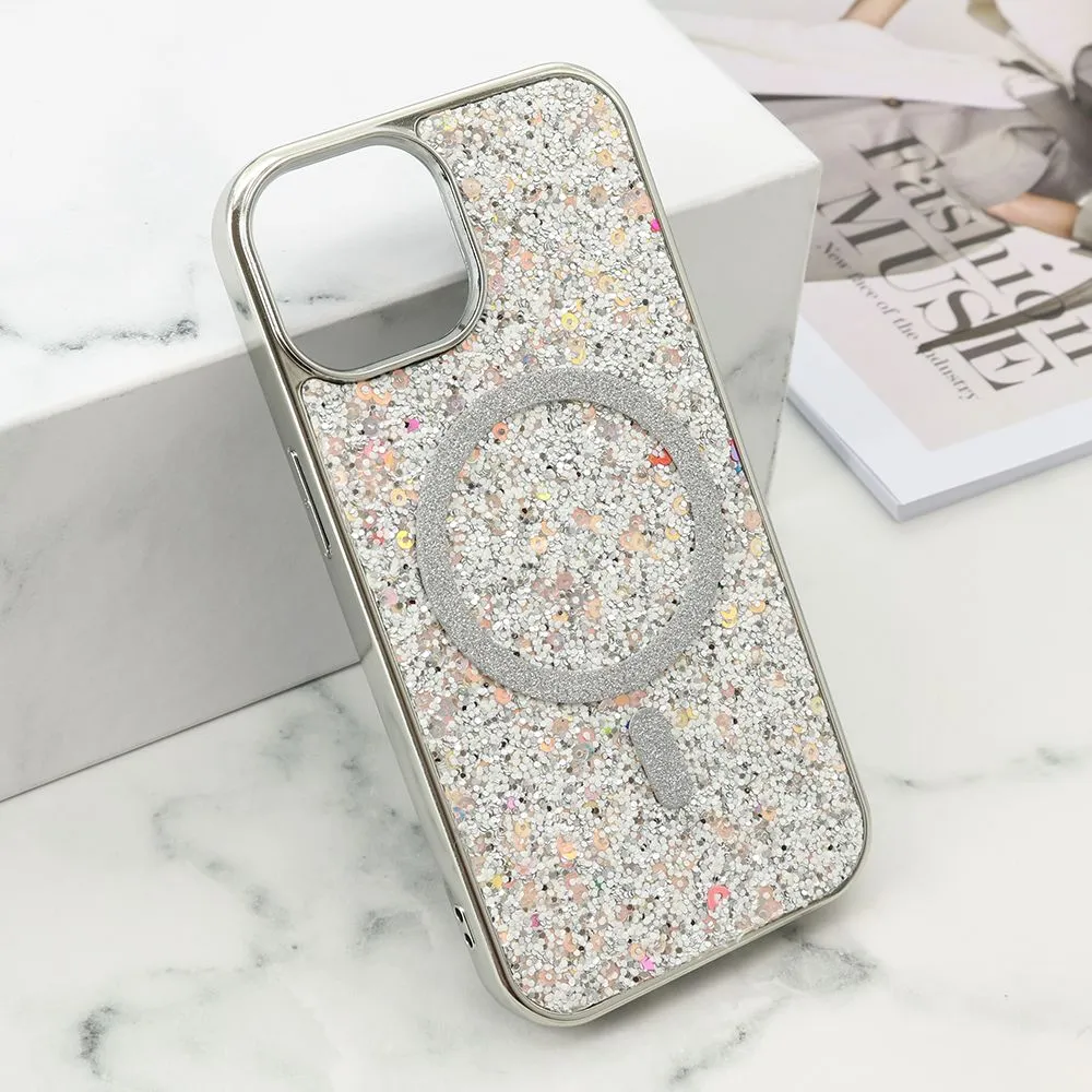 Futrole GLAM GLOW MagSafe za iPhone 15/ srebrna