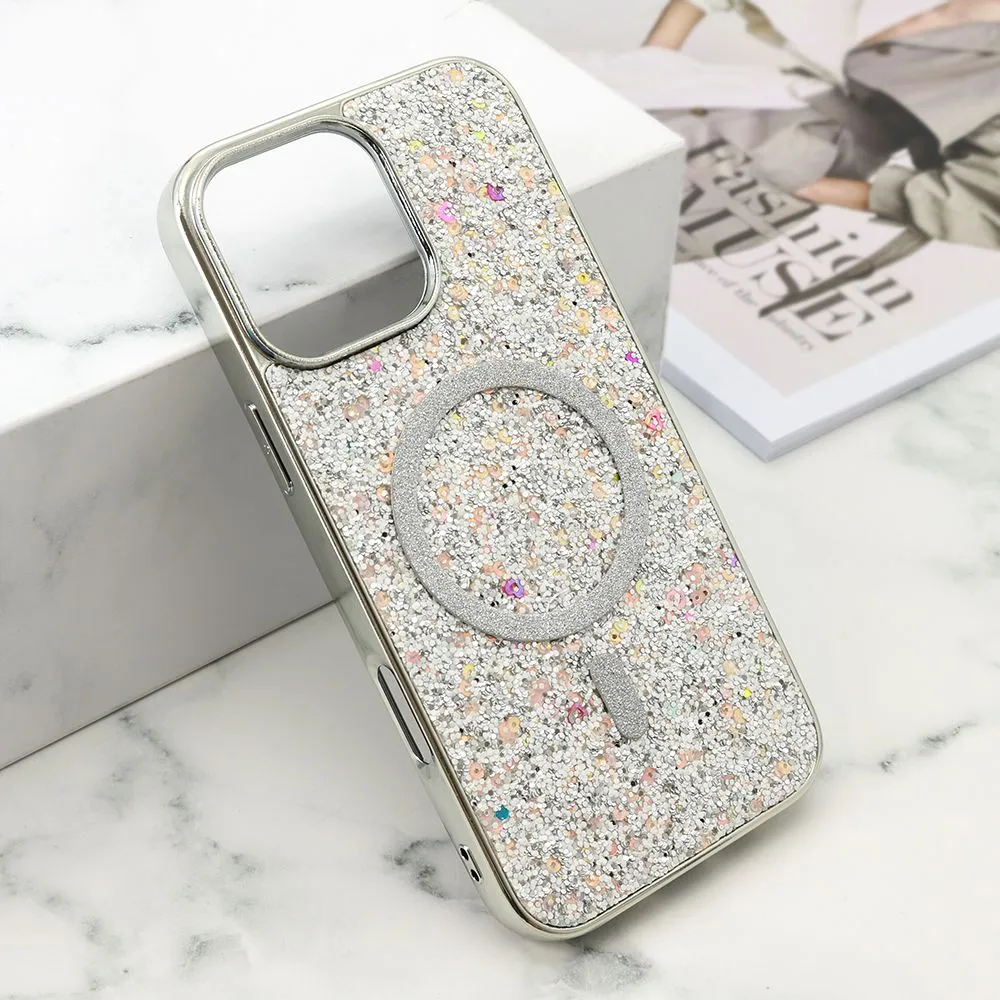 Futrole GLAM GLOW MagSafe za iPhone 16 Pro Max/ srebrna