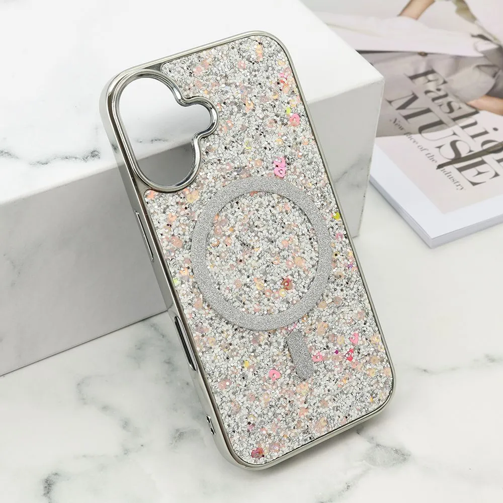 Futrole GLAM GLOW MagSafe za iPhone 16/ srebrna