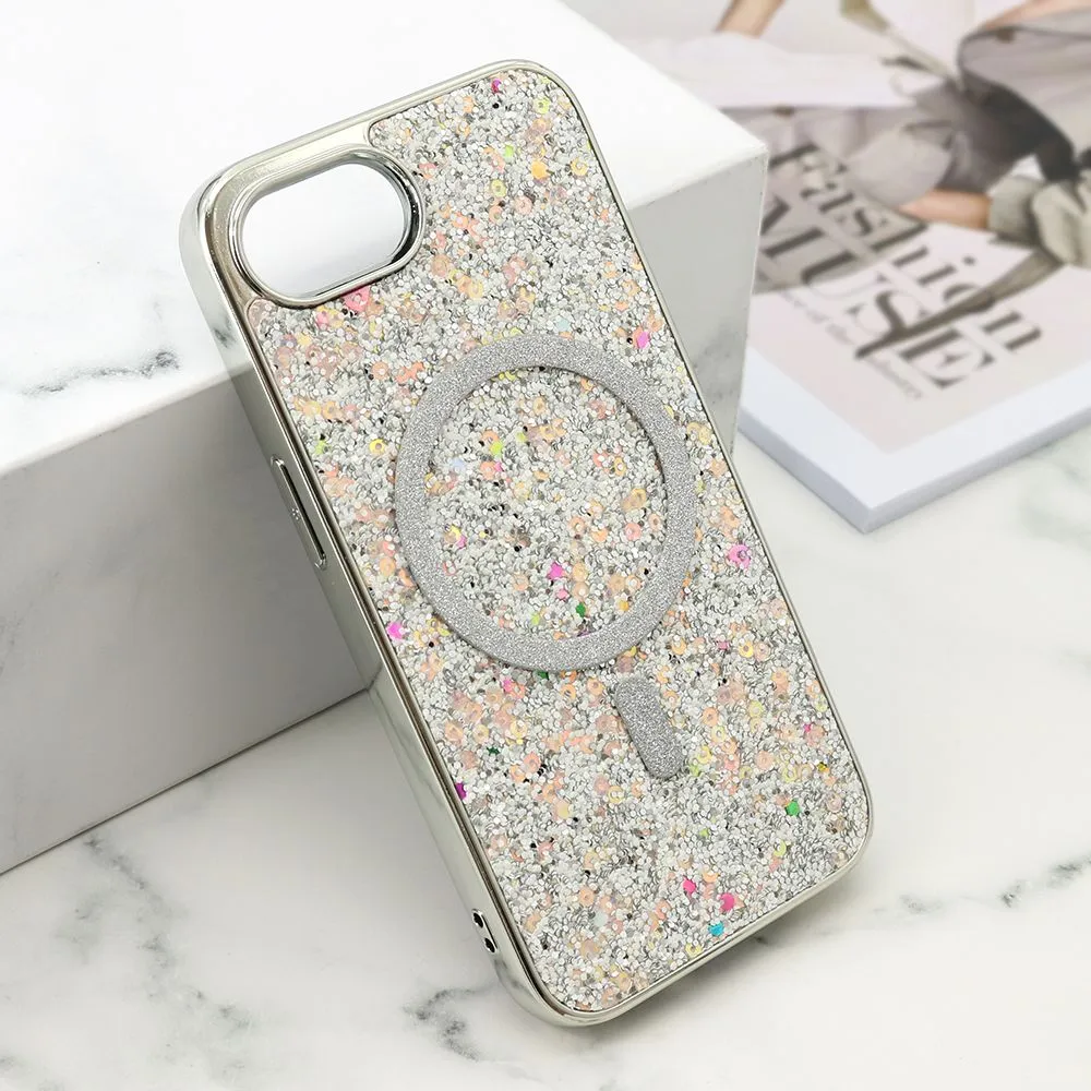 Futrole GLAM GLOW MagSafe za iPhone 16E/ srebrna