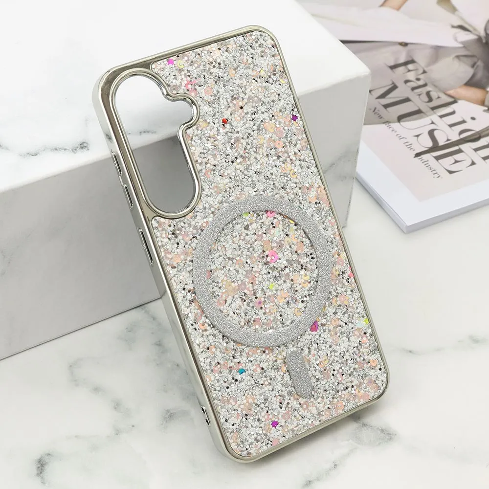 Futrole GLAM GLOW MagSafe za Samsung S921B/S931B Galaxy S24 5G/S25 5G/ srebrna