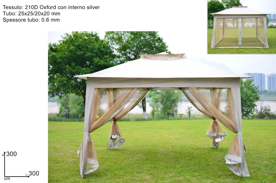 Gazebo tenda 3x3m/ bež sa mrežom protiv komaraca
